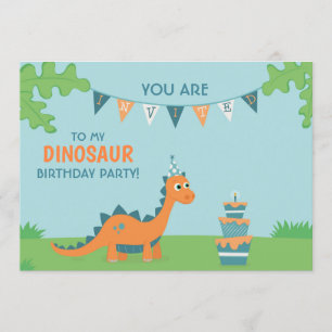 Cute Dinosaur Party Birthday cake cartoon Invitation