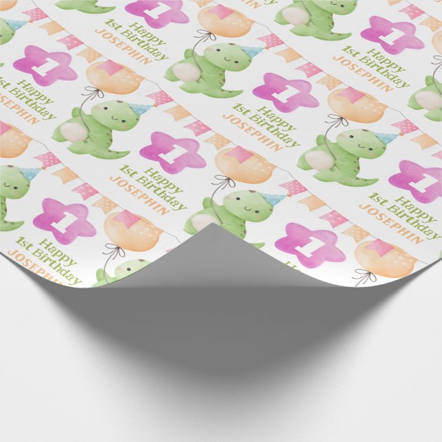 Cute Dinosaur Party Flag Balloon Kids Birthday  Wrapping Paper (Corner)