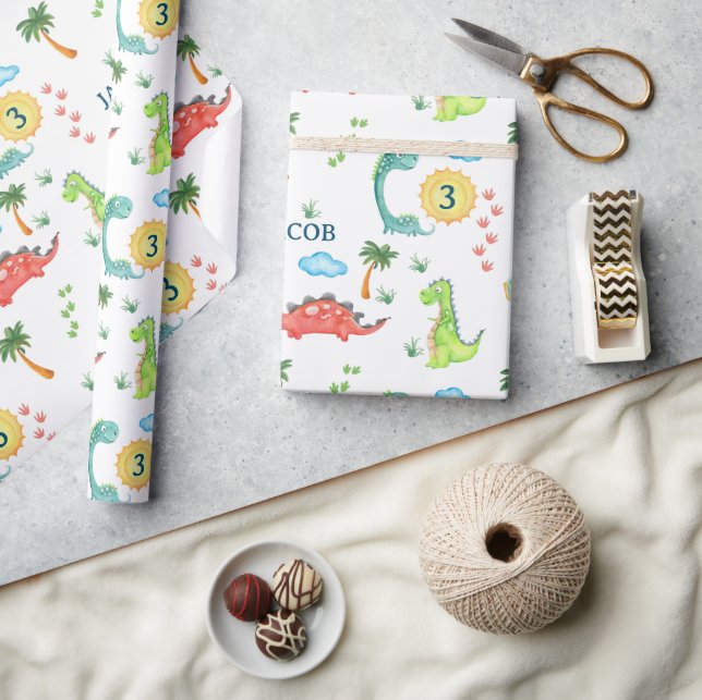 Cute Dinosaur Party Kids Birthday Trex Wrapping Paper (Crafts)
