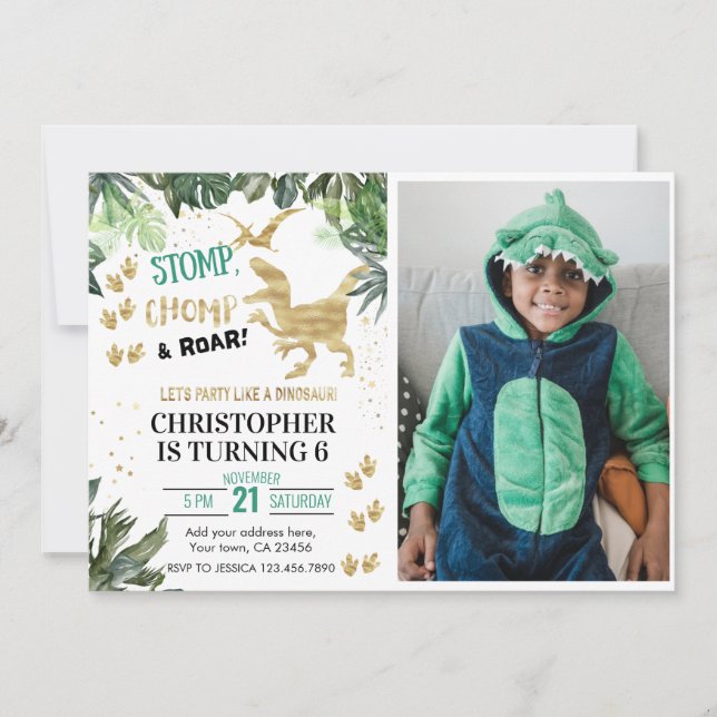 Cute Dinosaur party Photo Birthday Invitation (Front)