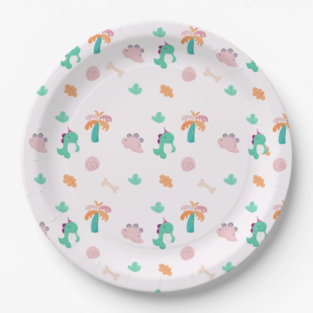 Cute Dinosaur Pattern Birthday Paper Plate (Front)