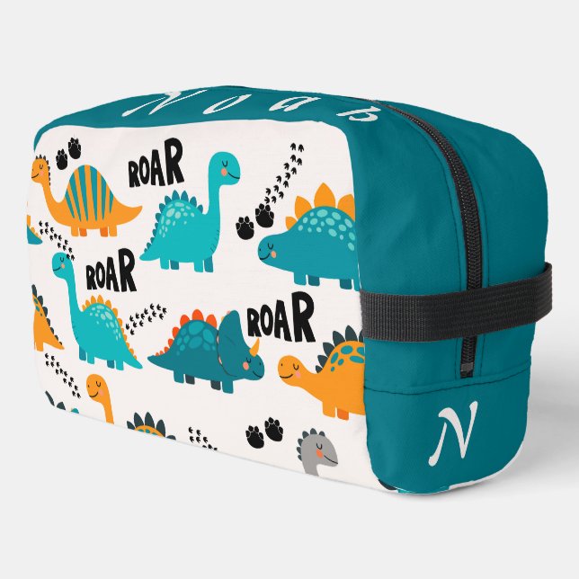 Cute Dinosaur Pattern Custom Monogram Name Kids Dopp Kit (Left Corner)