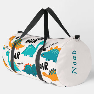 Cute Dinosaur Pattern Custom Monogram Name Kids Duffle Bag
