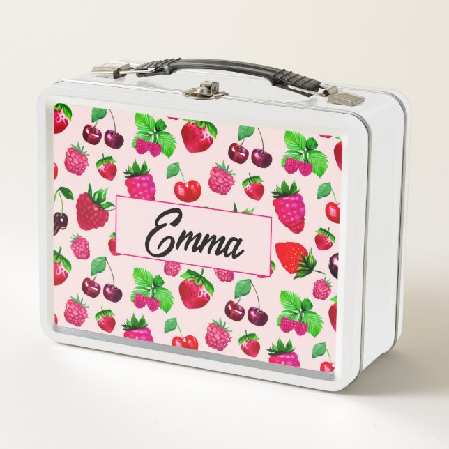Cute Dinosaur Pattern Custom Monogram Name Kids Metal Lunch Box (Front)