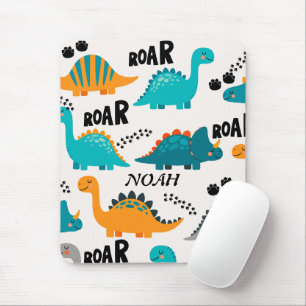 Cute Dinosaur Pattern Custom Monogram Name Kids Mouse Mat