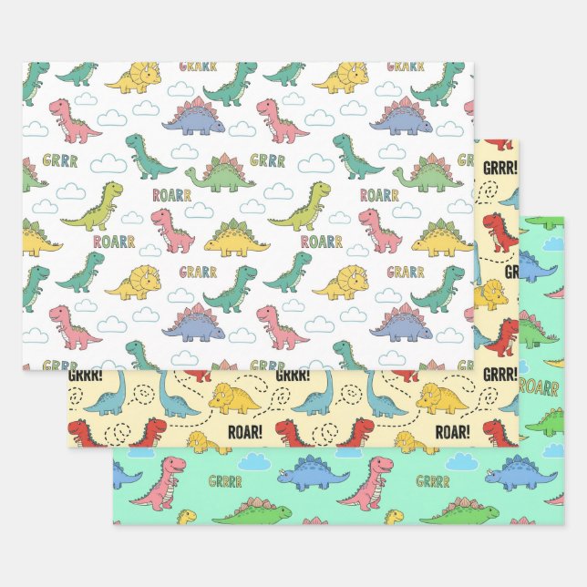 Cute Dinosaur Pattern Gift Wrap for Kids Birthday (Set)