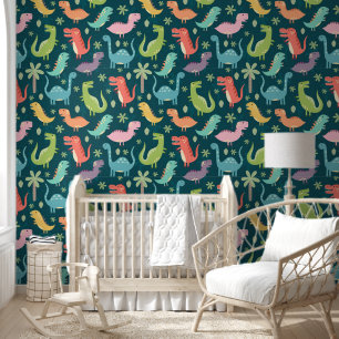 Cute Dinosaur Pattern Kids Room Nursery Wallpaper