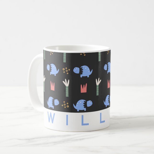 Cute Dinosaur Pattern Mug | Personalised Name  (Front Left)
