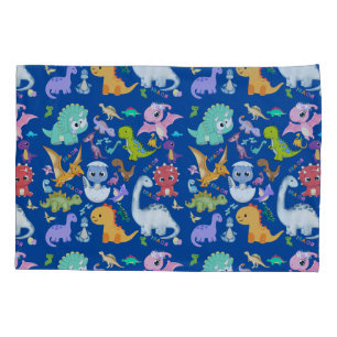 Cute Dinosaur Pattern on Blue Pillowcase