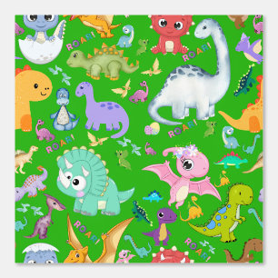 Cute Dinosaur Pattern on Green   Wallpaper