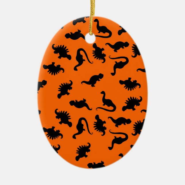Cute Dinosaur Pattern on Orange Ceramic Tree Decoration (Front)