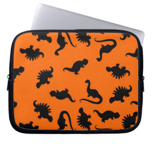 Cute Dinosaur Pattern on Orange Laptop Sleeve