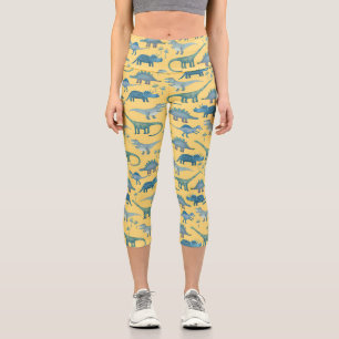 Cute Dinosaur Pattern on Yellow Capri Leggings