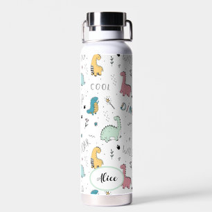 Cute Dinosaur Pattern Personalised Name Kids Water Bottle