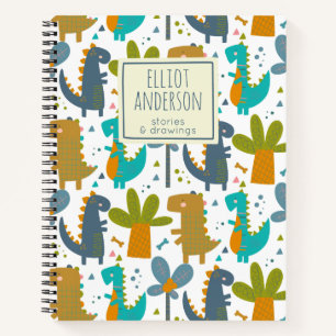 Cute Dinosaur Pattern Personalised Name Story Notebook