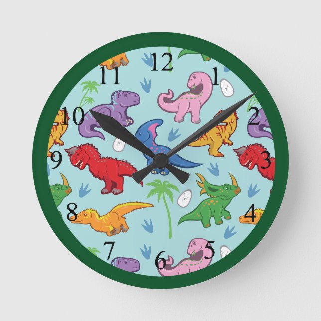 Cute Dinosaur Pattern Round Clock (Front)