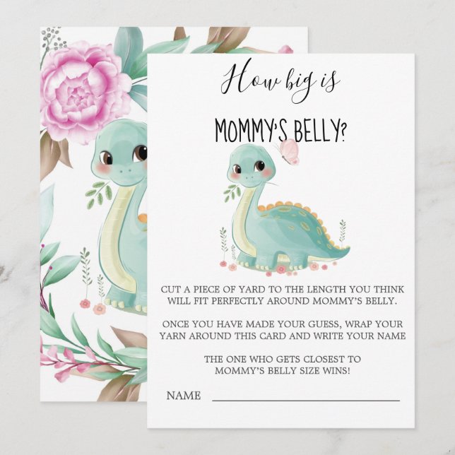 Cute Dinosaur Peony How Big Is Mummy’s Belly Cards (Front/Back)