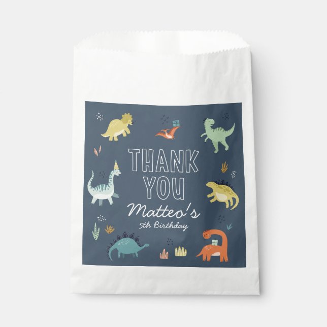 Cute Dinosaur Personalised Birthday Favour Bags (Front)