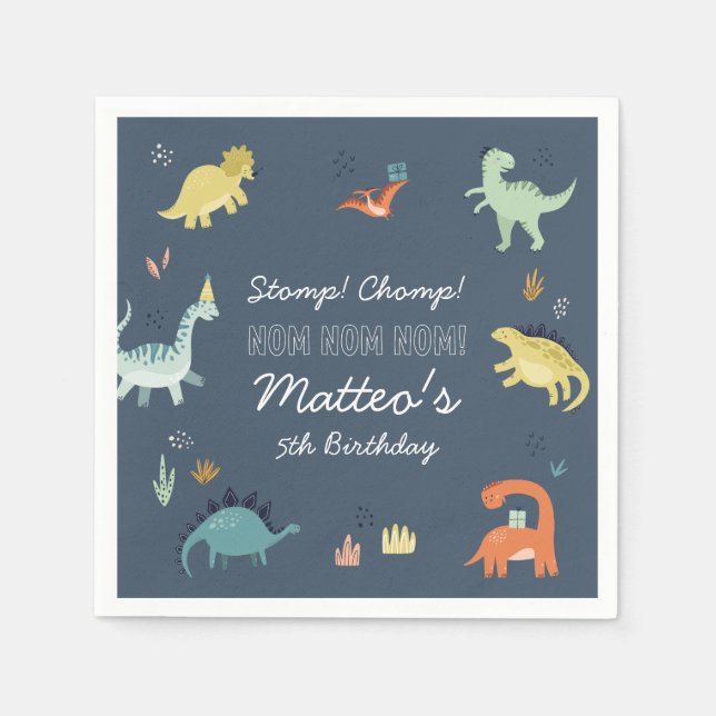 Cute Dinosaur Personalised Birthday Napkins (Front)