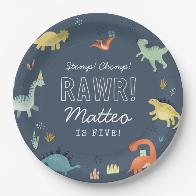 Cute Dinosaur Personalised Birthday Plates (Front)