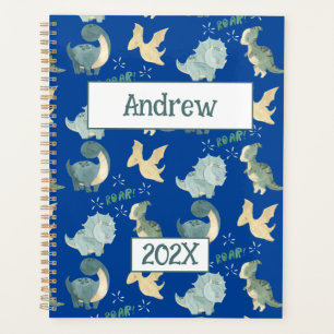 Cute Dinosaur Personalised Blue 2024 Undated Planner