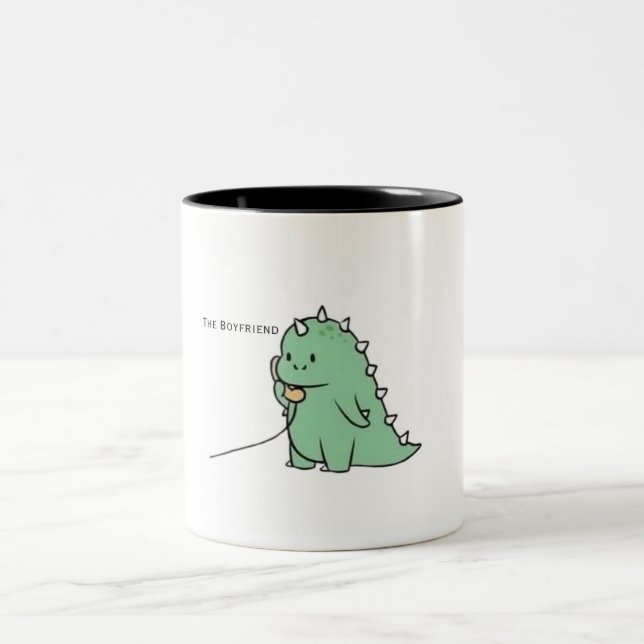 Cute Dinosaur Personalised Custom Name Dinosaur  Two-Tone Coffee Mug (Center)