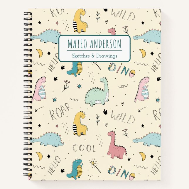 Cute Dinosaur Personalised Kid Sketchbook  Notebook (Front)