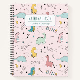 Cute Dinosaur Personalised Kid Sketchbook Notebook