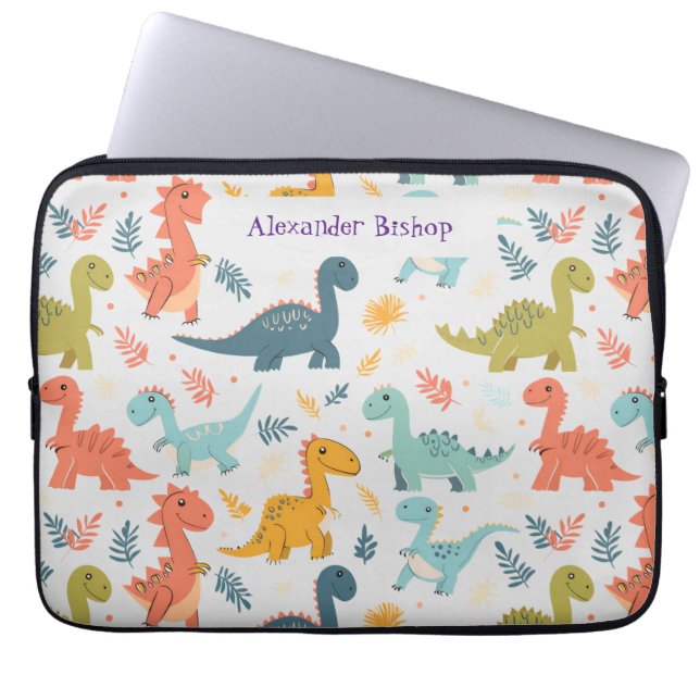 Cute Dinosaur Personalised Laptop Sleeve (Front)