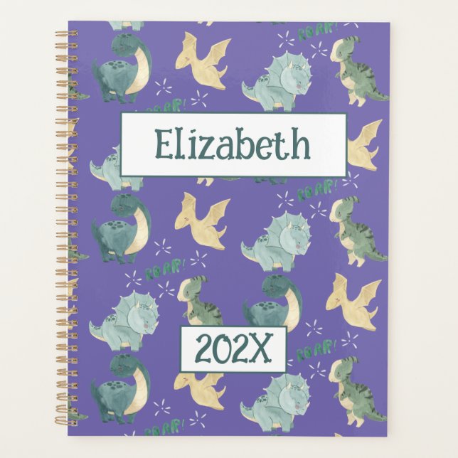 Cute Dinosaur Personalised Light Purple 2024 Planner (Front)