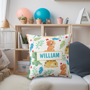 Cute Dinosaur Personalised Name Nursery Decor Cushion