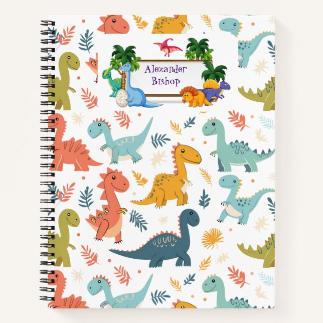 Cute Dinosaur Personalised Notebook (Front)