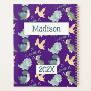 Cute Dinosaur Personalised Purple 2024 Undated Planner