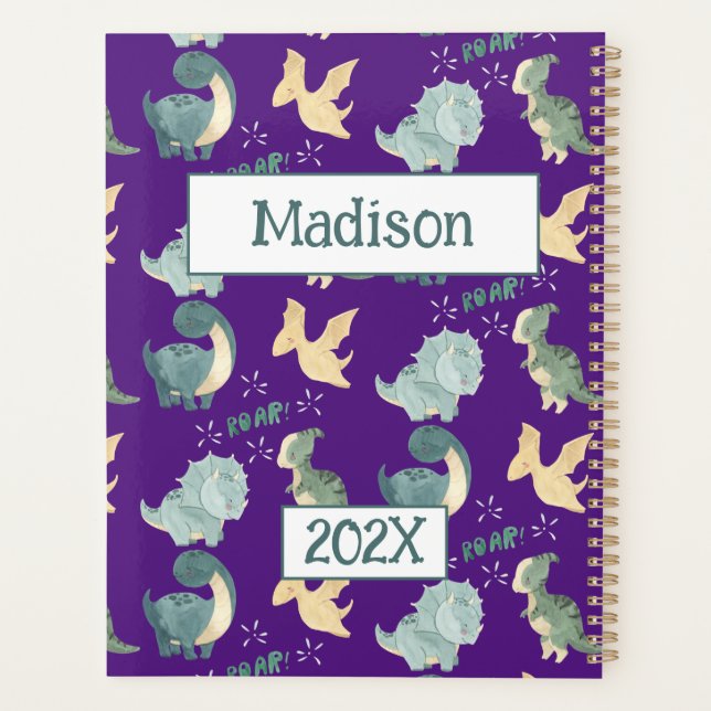 Cute Dinosaur Personalised Purple 2024 Undated Planner (Back)