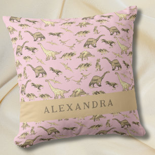 Cute Dinosaur Personalized Name Pink Cushion
