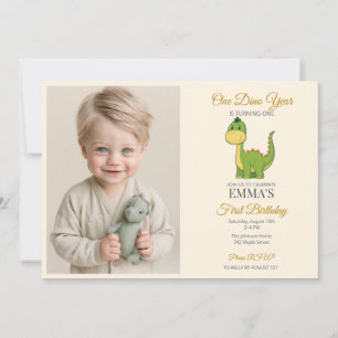 Cute Dinosaur Photo 1st Birthday Party Invitation