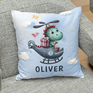 Cute Dinosaur Pilot Flying Charming Helicopter Cushion