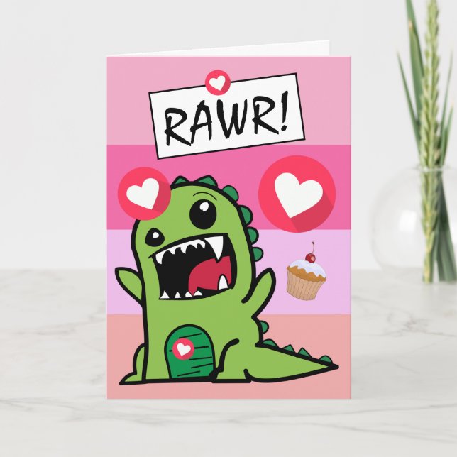 Cute Dinosaur Pink Dino Mite Girls Birthday Card (Front)