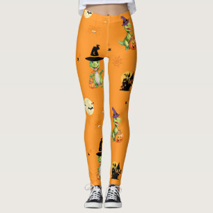 Cute Dinosaur play pumpkin trick o treat halloween Leggings