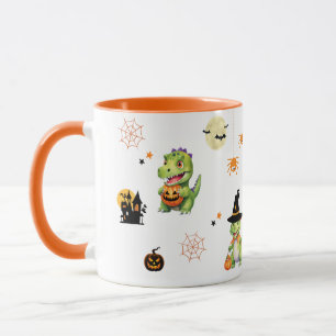 Cute Dinosaur play pumpkin trick o treat halloween Mug
