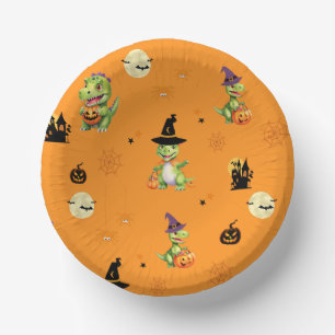 Cute Dinosaur play pumpkin trick o treat halloween Paper Plate