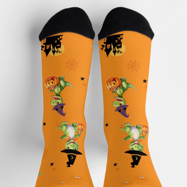 Cute Dinosaur play pumpkin trick o treat halloween Socks (Top)