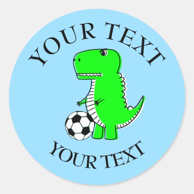 Cute Dinosaur Playing Soccer Drawing Classic Round Sticker (Front)