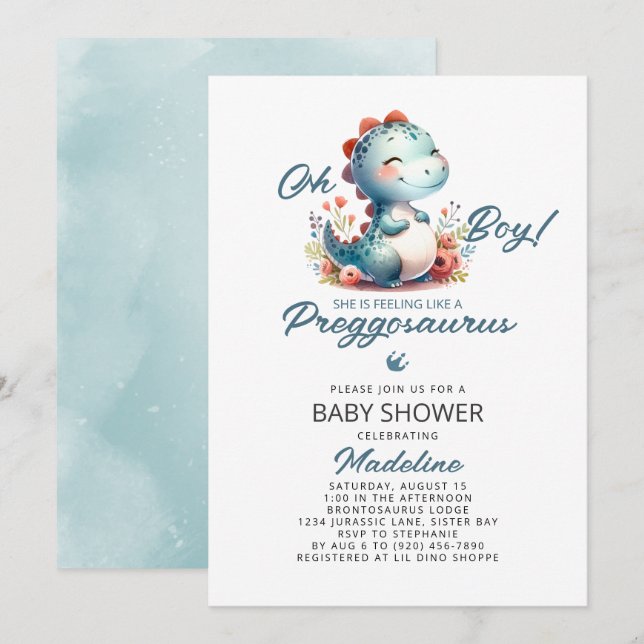 Cute Dinosaur Preggosaurus Baby Shower Invitation (Front/Back)
