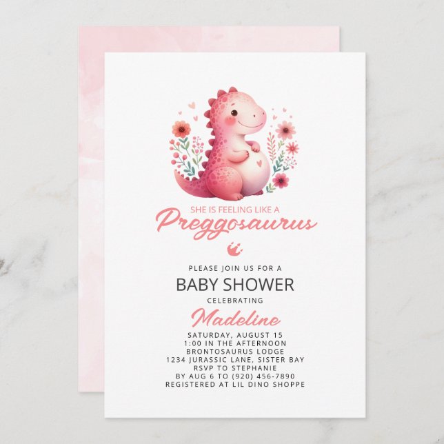 Cute Dinosaur Preggosaurus Baby Shower Invitation (Front/Back)