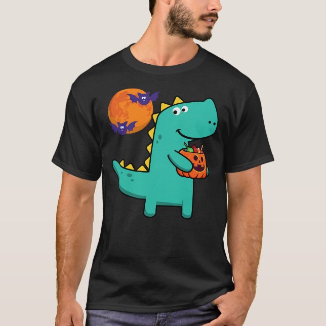Cute Dinosaur Pumpkin Halloween Tyrannosaurus Todd T-Shirt (Front)