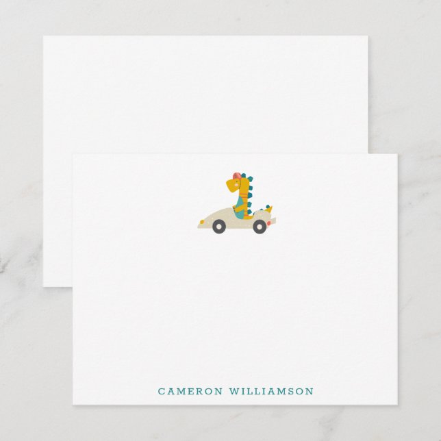 Cute Dinosaur Race Car Personalised Stationery Thank You Card (Front/Back)