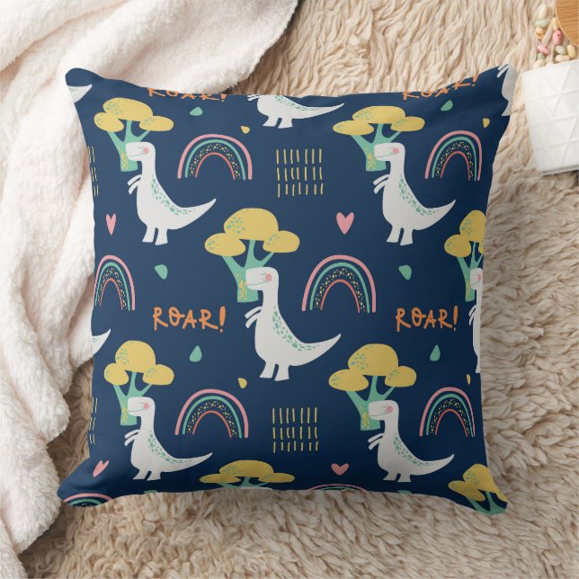 Cute Dinosaur & Rainbow "ROAR!" Pattern Cushion (Blanket)