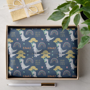 Cute Dinosaur & Rainbow "ROAR!" Pattern Tissue Paper