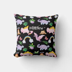 Cute Dinosaur Rainbow Watercolor Kids Jungle Cushion